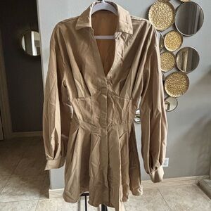 SHEIN Tan Long Sleeve Dress